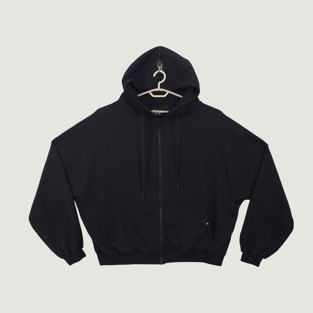 Popflex Zip Cloud Hoodie 1X/2X Black  Fleece Lined Oversized Athleisure Cozy